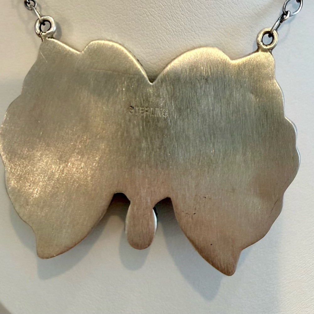 NQC545 GIANT Puffy Butterfly QueenPinkConch & Blue Ridge TURQUOISE Necklace S925 - Picture 6 of 11